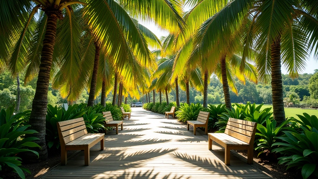 Área de descanso bajo palmas de coco